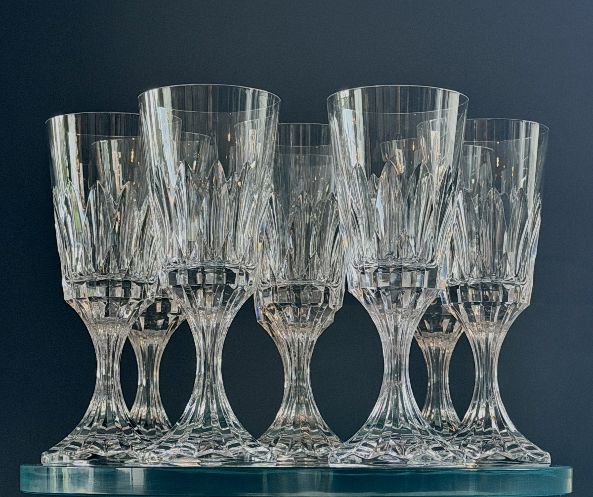 Maison Baccarat, Modèle ASSAS, Série de 8 Verres à Eau Cristal Taillé-photo-8