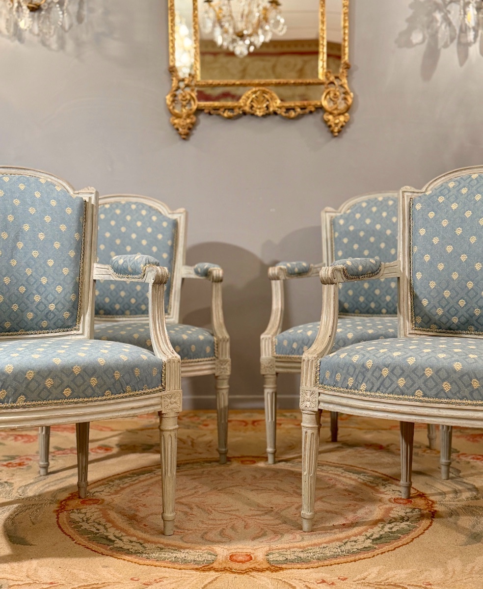 Denis Jullienne, Set Of 4 Louis XVI Period Stamped Armchairs, Circa 1780-photo-2