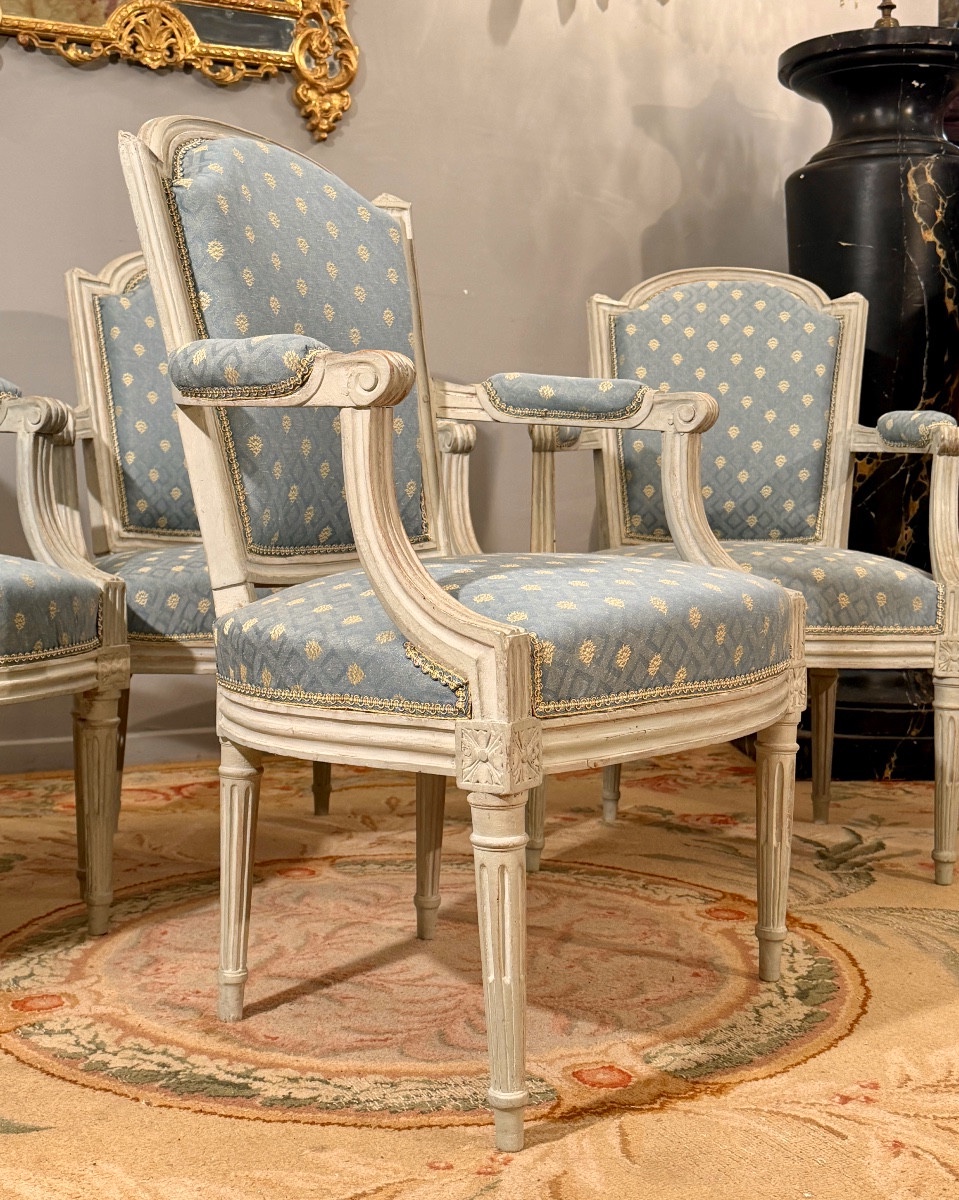 Denis Jullienne, Set Of 4 Louis XVI Period Stamped Armchairs, Circa 1780-photo-4