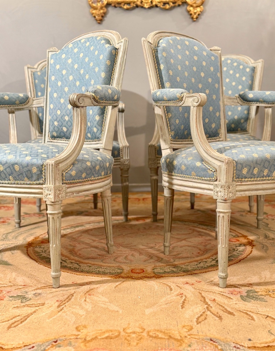 Denis Jullienne, Set Of 4 Louis XVI Period Stamped Armchairs, Circa 1780-photo-7