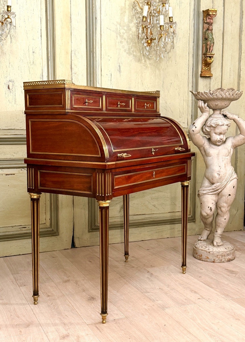 Louis XVI Style Mahogany Cylinder Desk, Napoleon III Period-photo-3