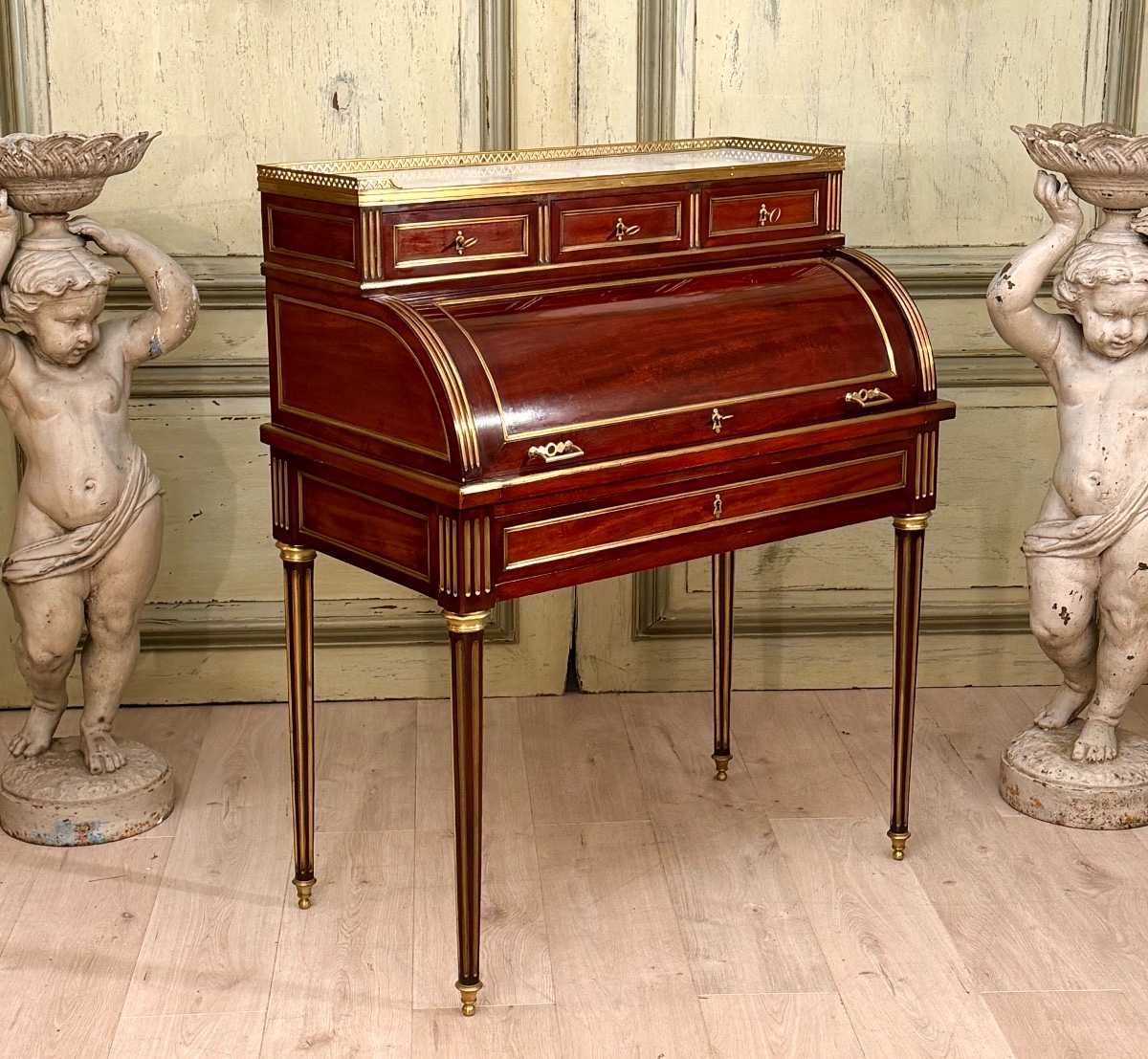 Louis XVI Style Mahogany Cylinder Desk, Napoleon III Period-photo-3