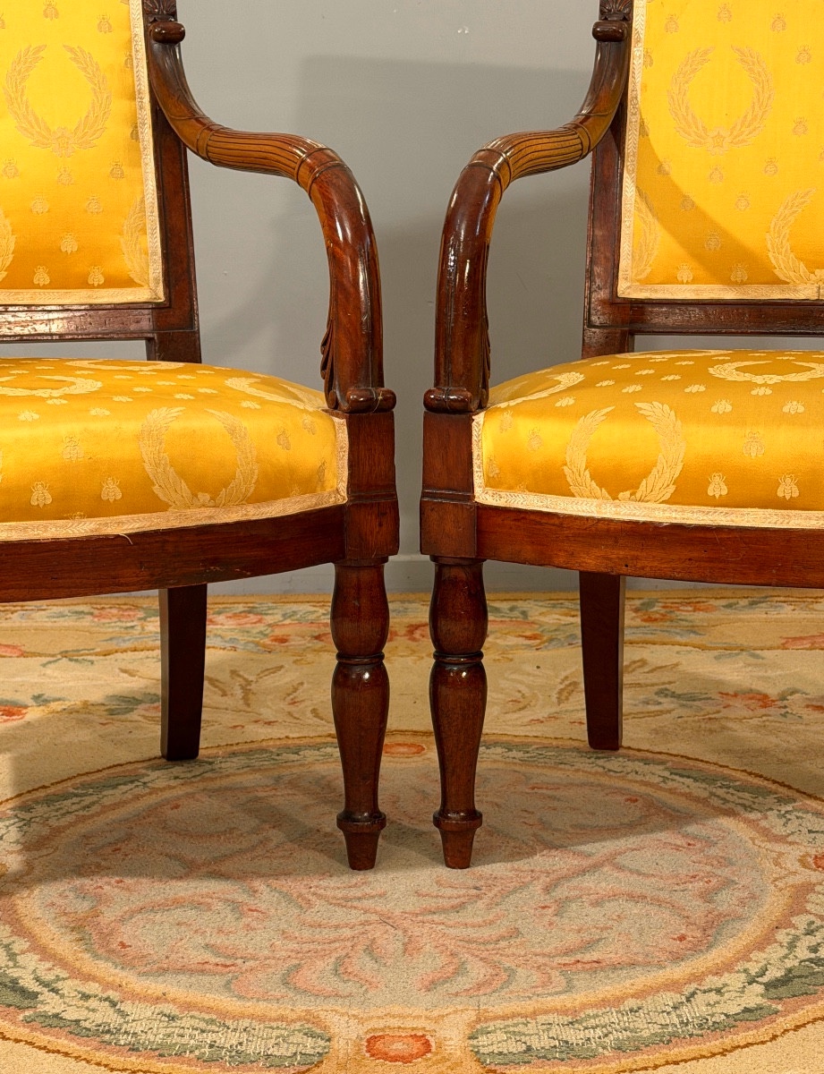 Jacob Desmalter, Pair Of Mahogany Armchairs Stamped Empire Period, Circa 1810-photo-3