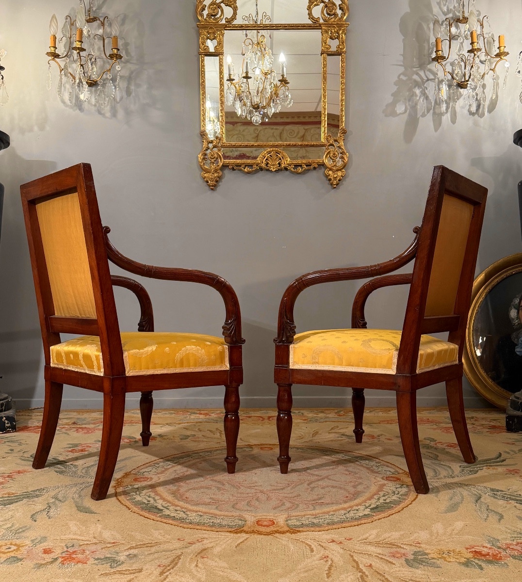 Jacob Desmalter, Pair Of Mahogany Armchairs Stamped Empire Period, Circa 1810-photo-4