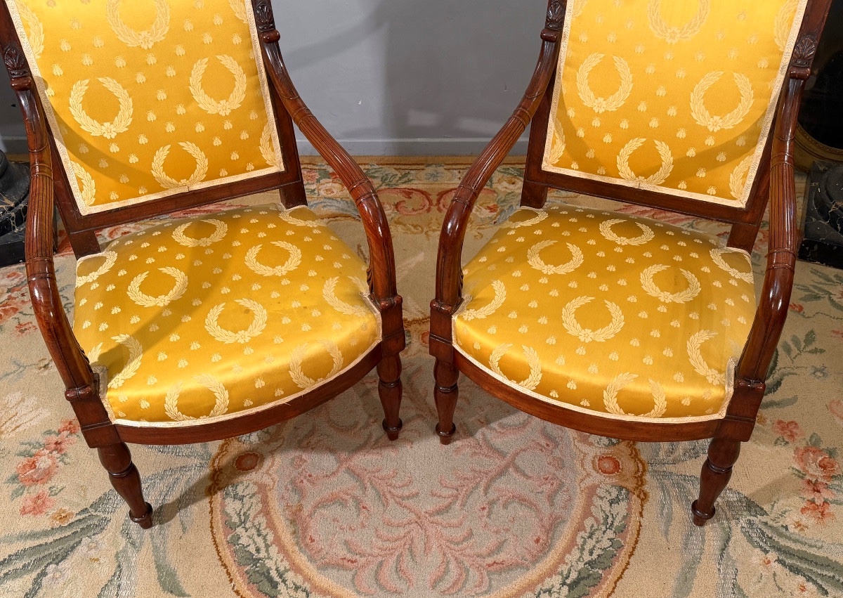 Jacob Desmalter, Pair Of Mahogany Armchairs Stamped Empire Period, Circa 1810-photo-7
