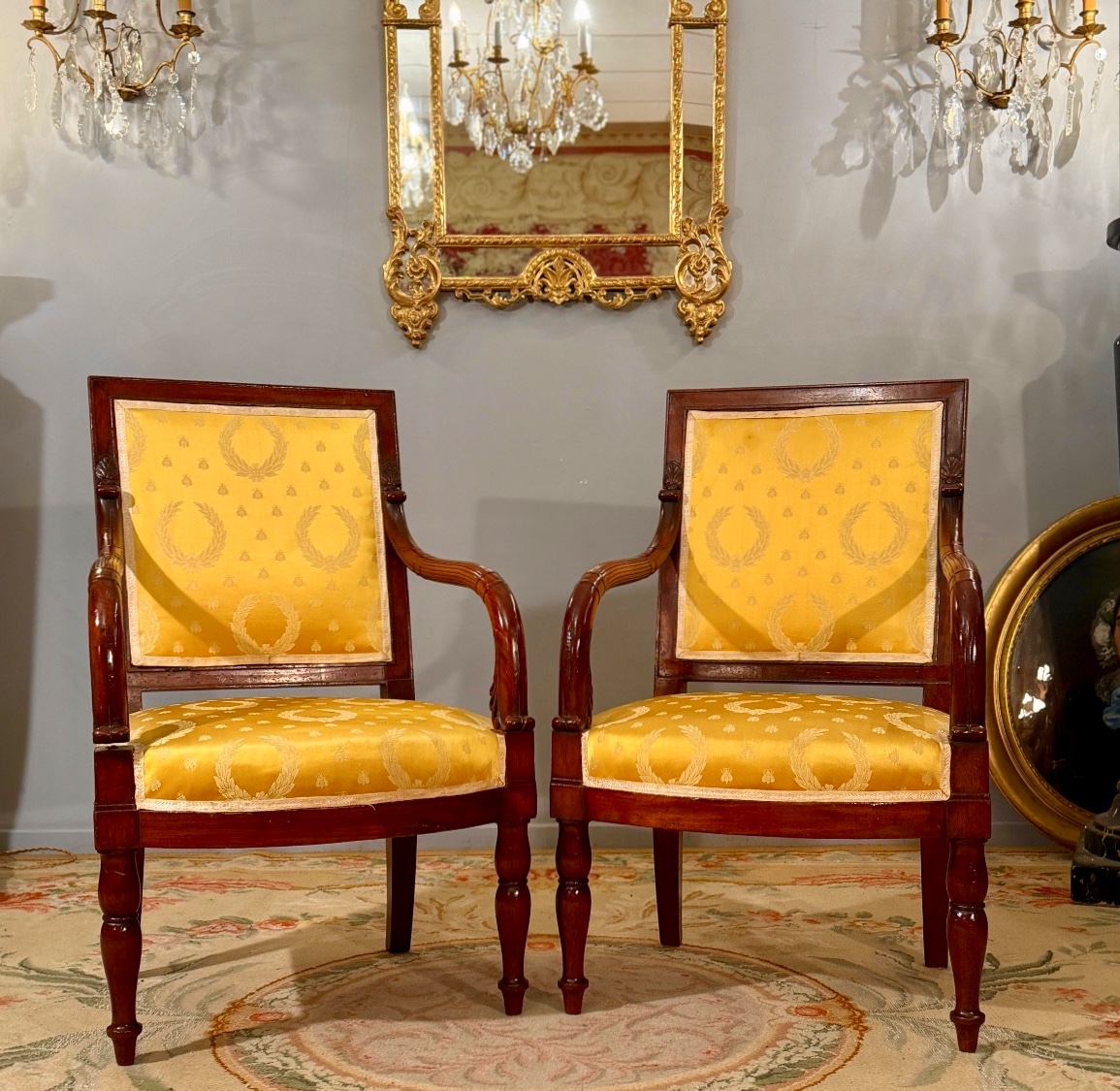 Jacob Desmalter, Pair Of Mahogany Armchairs Stamped Empire Period, Circa 1810