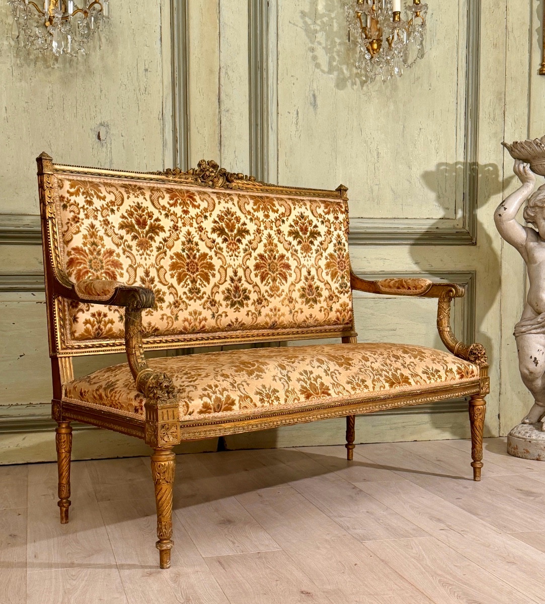 Gilt And Carved Wood Living Room Furniture In The Louis XVI Style, 19th Century-photo-5