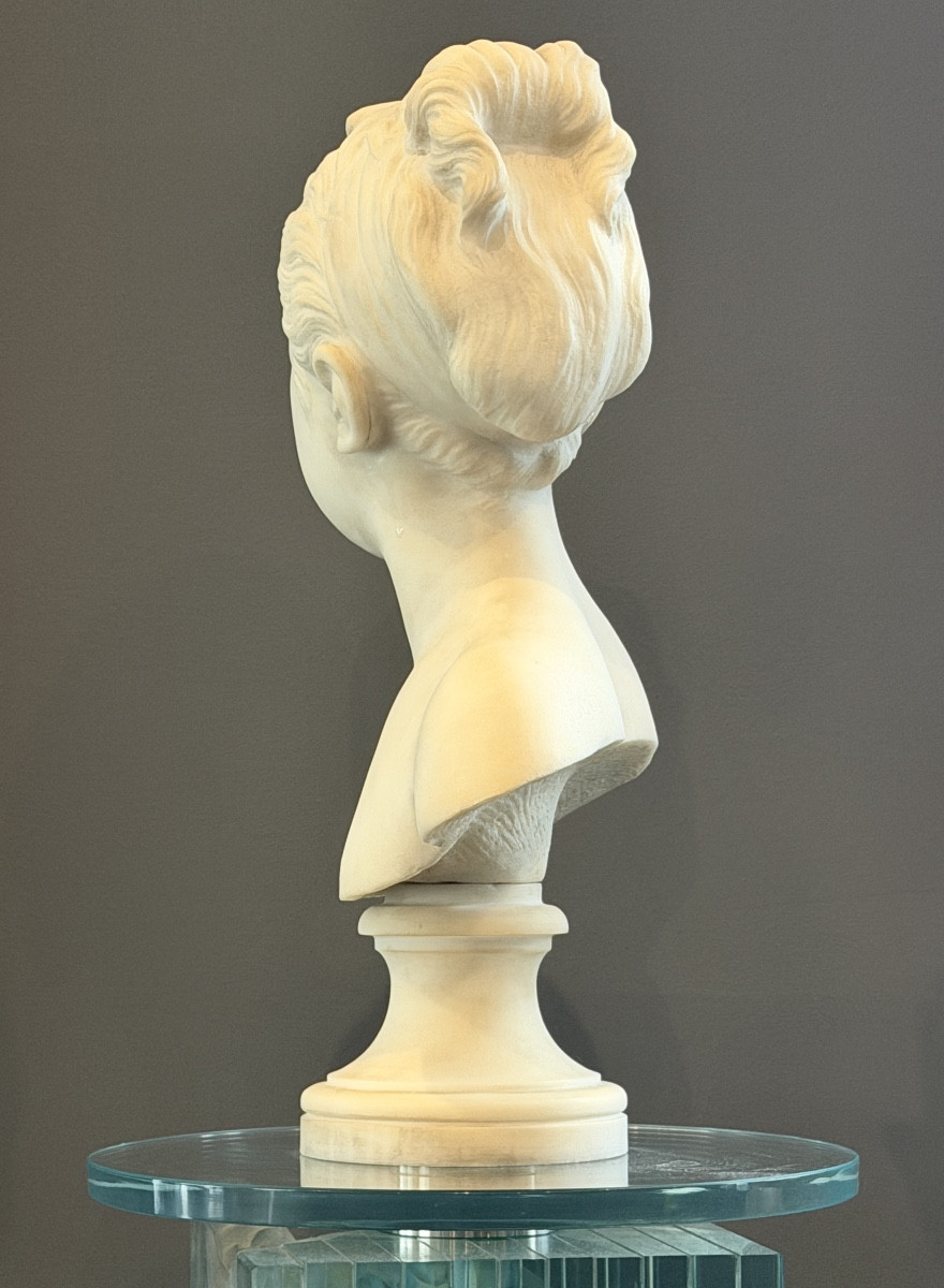After Houdon, Marble Bust Sculpture Of Louise Brongniart, 19th Century-photo-1