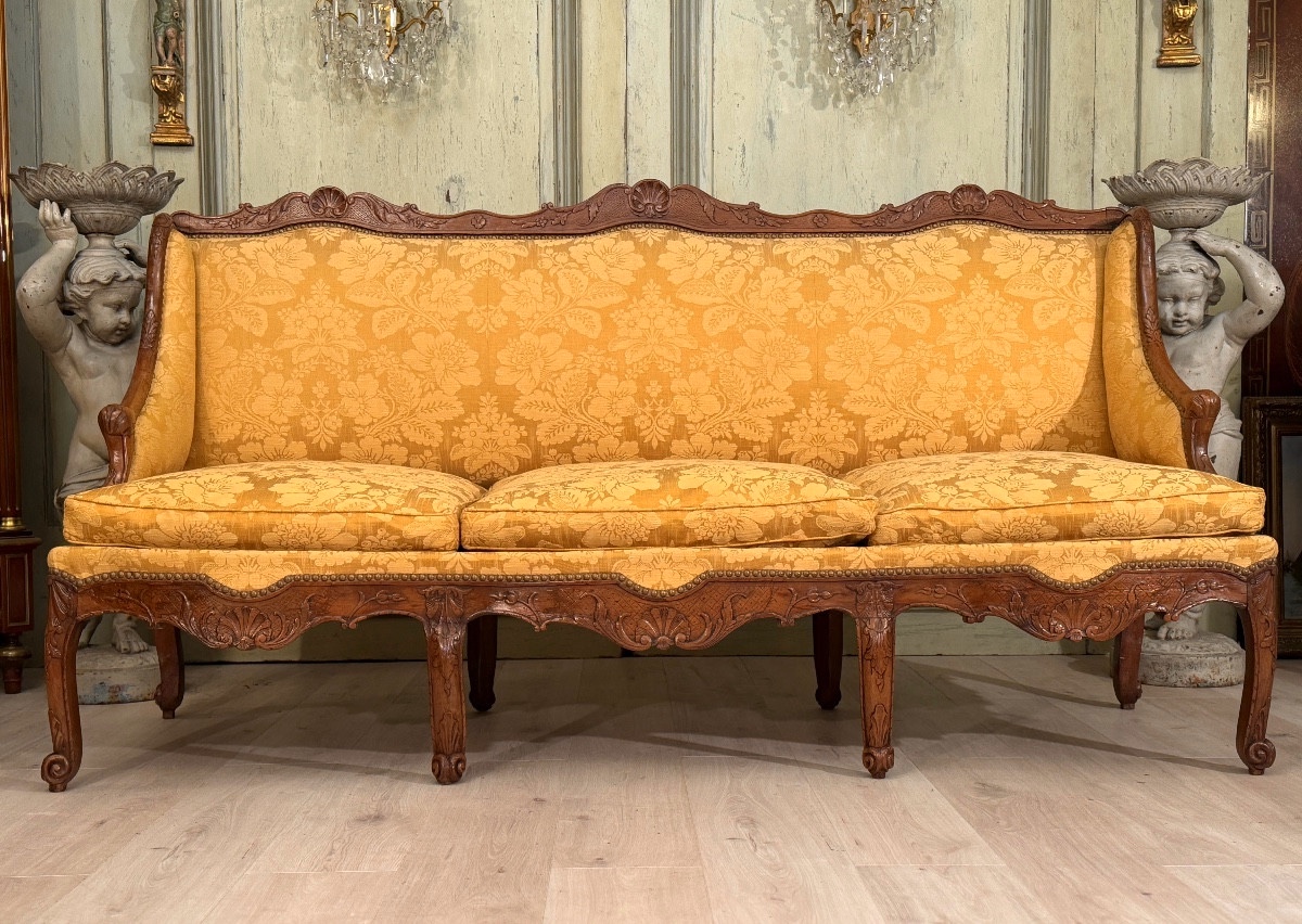 Important Canapé Banquette Mouluré et Sculpté d'Epoque Régence, Vers 1720-photo-2