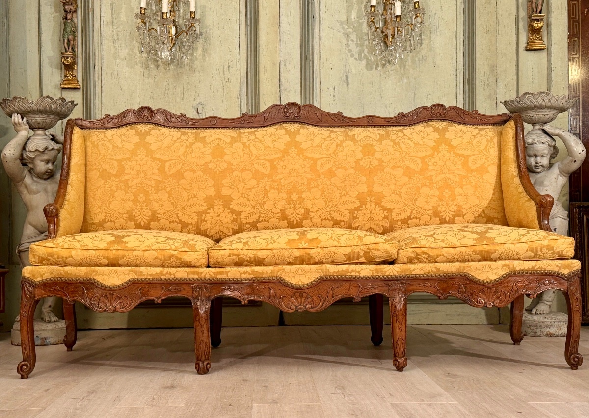 Important Canapé Banquette Mouluré et Sculpté d'Epoque Régence, Vers 1720-photo-8
