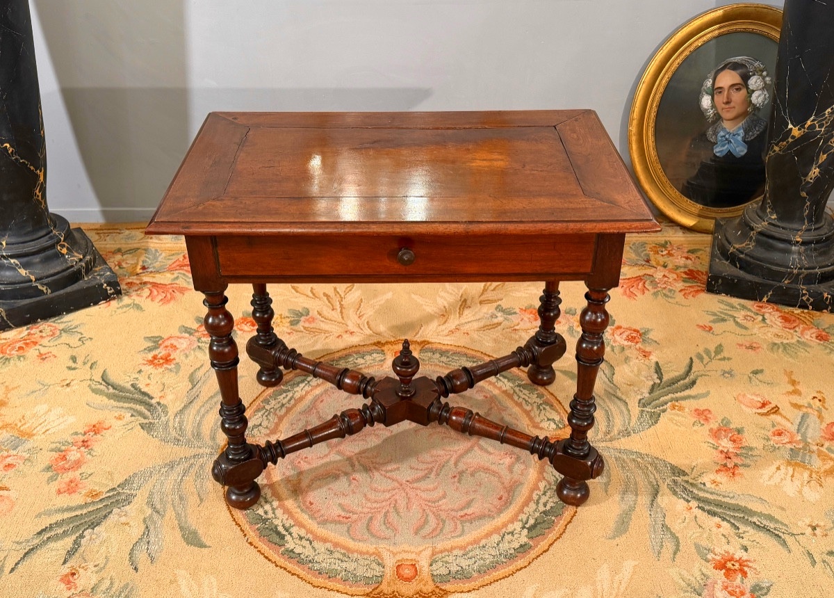 Table à Ecrire en Noyer d'Epoque Louis XIV, XVIIème-photo-4
