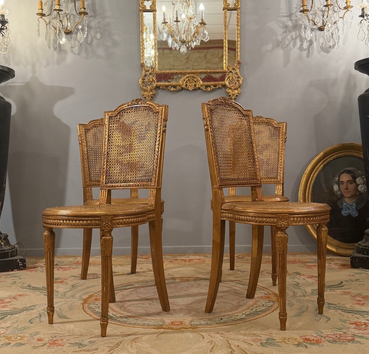 Suite de Quatre Chaises en Bois Doré de Style Louis XVI, Epoque Napoléon III-photo-2