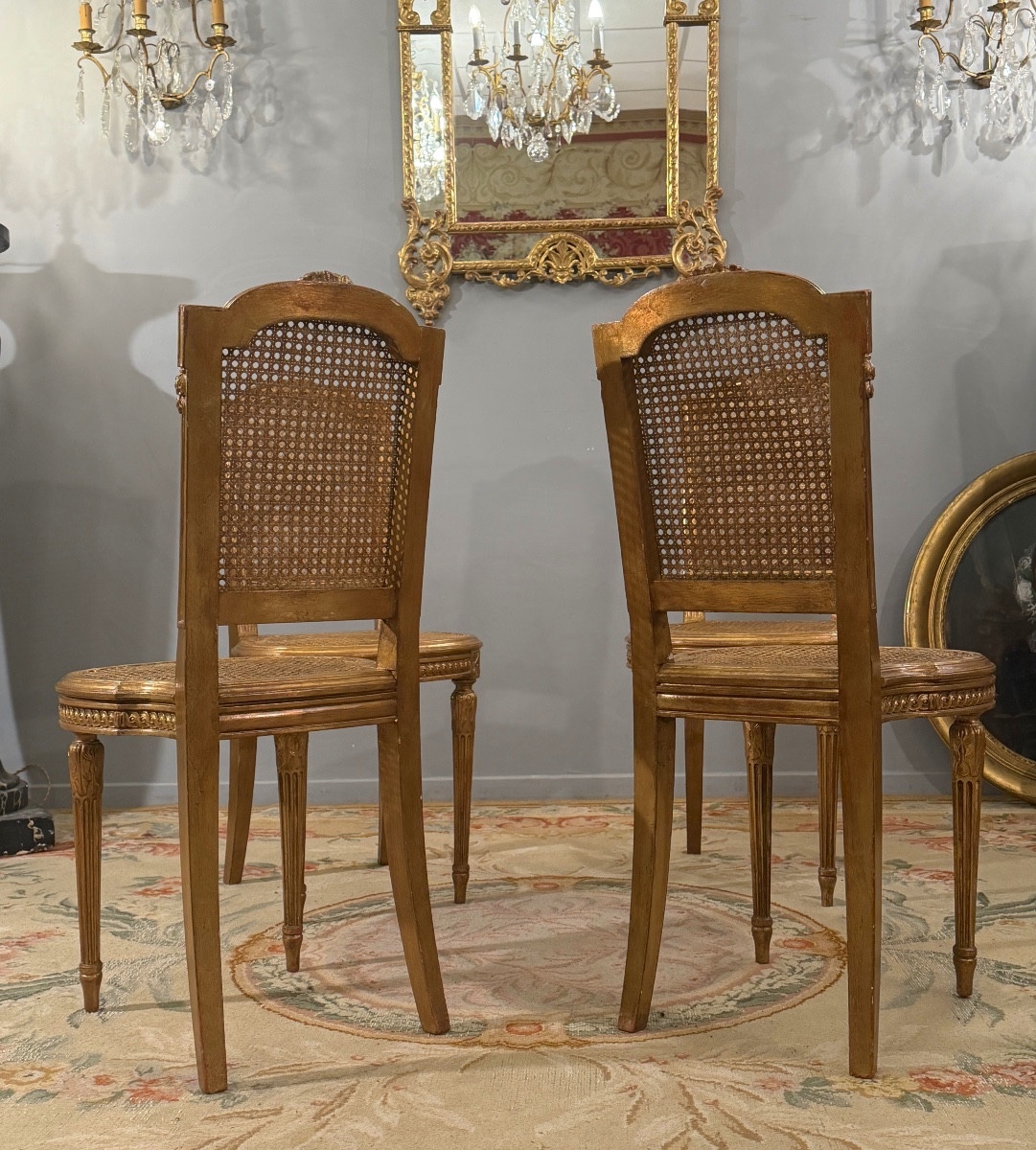 Suite de Quatre Chaises en Bois Doré de Style Louis XVI, Epoque Napoléon III-photo-1