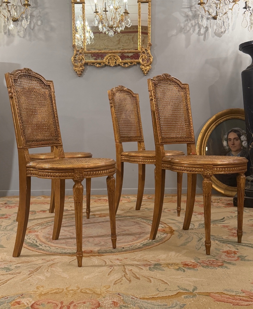 Suite de Quatre Chaises en Bois Doré de Style Louis XVI, Epoque Napoléon III-photo-5