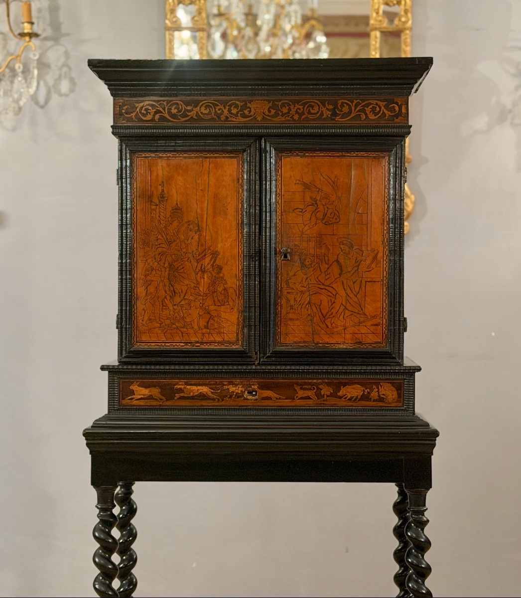 Cabinet Flamand Marqueterie d'Epoque XVIIème Siècle -photo-3