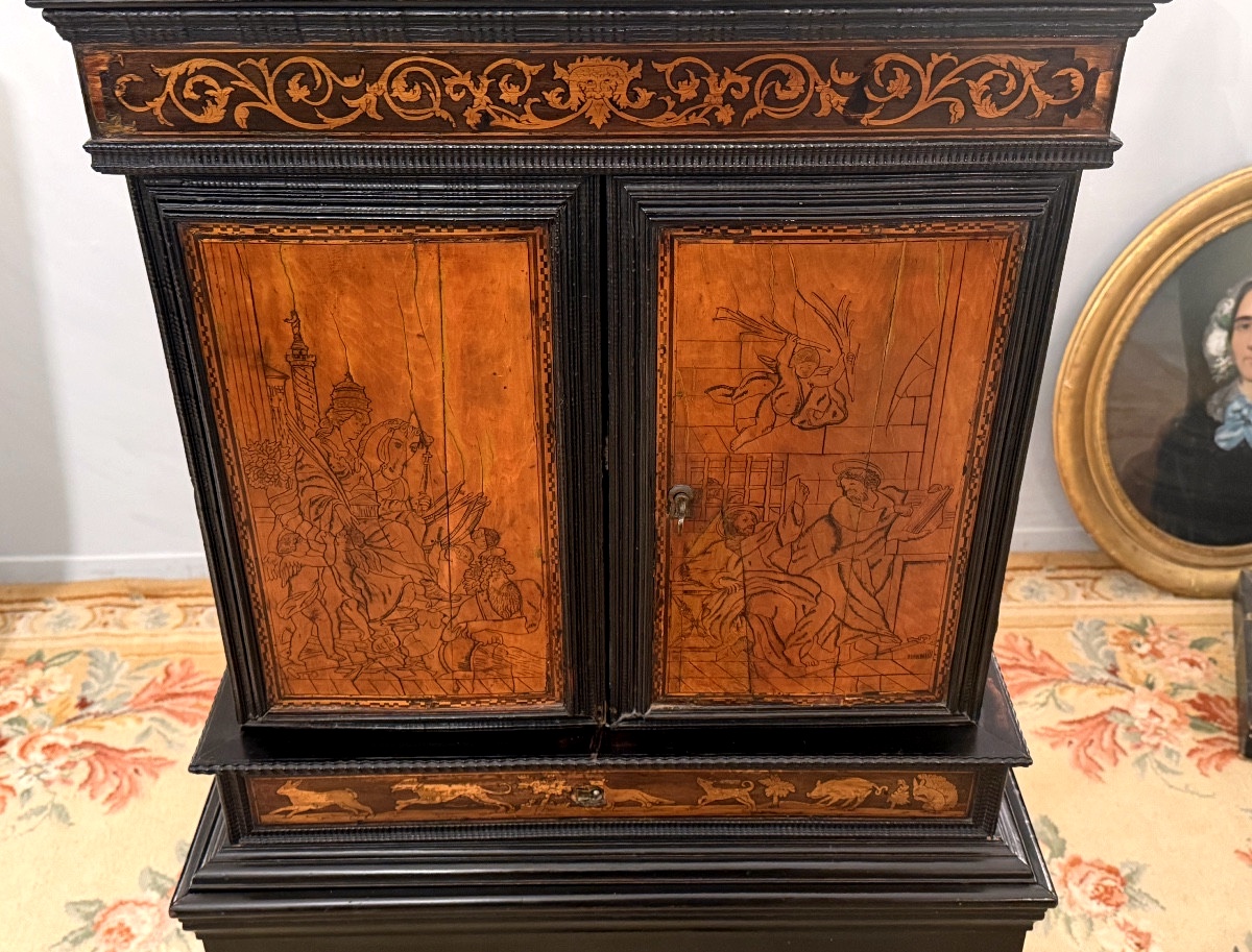 Cabinet Flamand Marqueterie d'Epoque XVIIème Siècle -photo-3