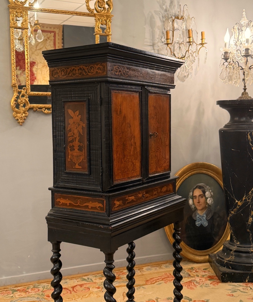 Cabinet Flamand Marqueterie d'Epoque XVIIème Siècle -photo-7