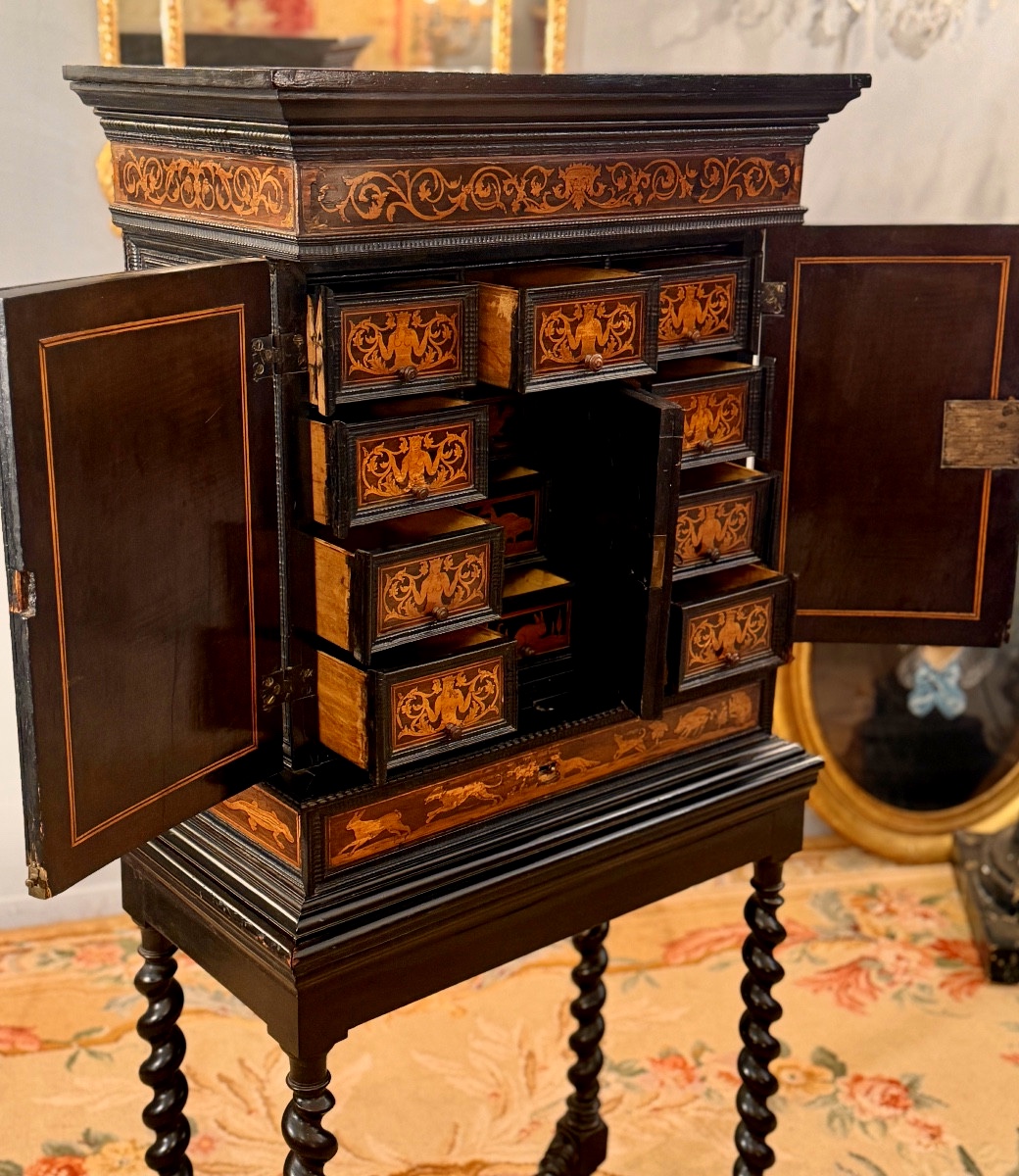 Cabinet Flamand Marqueterie d'Epoque XVIIème Siècle -photo-8