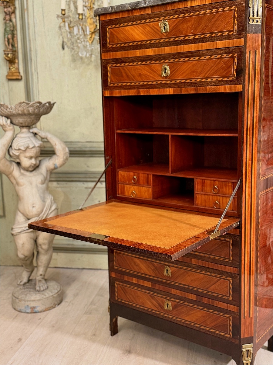 Chiffonnier Formant Secrétaire en Marqueterie d'Epoque Louis XVI, Vers 1780-photo-1