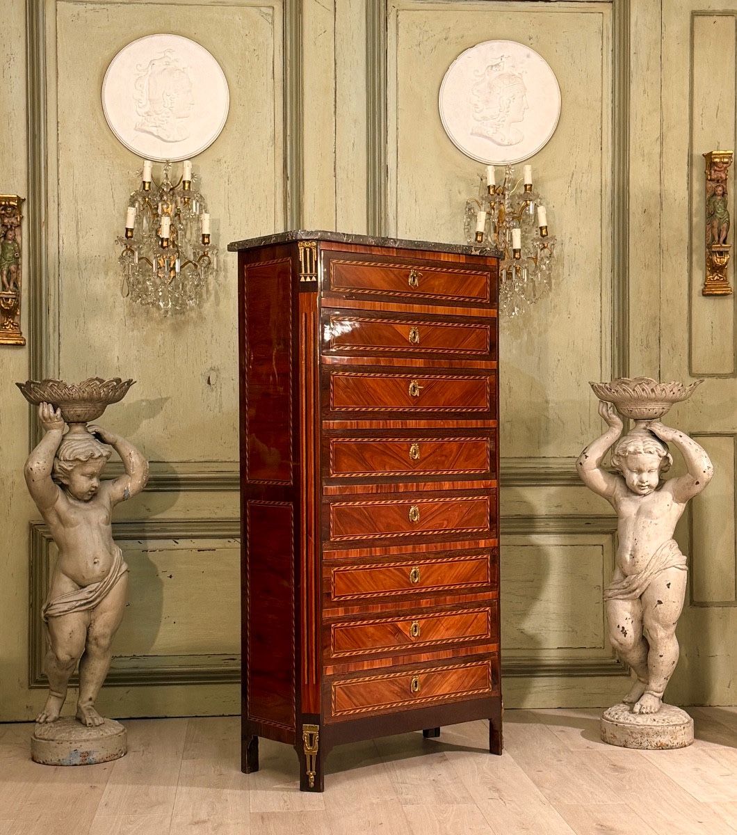 Chiffonnier Formant Secrétaire en Marqueterie d'Epoque Louis XVI, Vers 1780