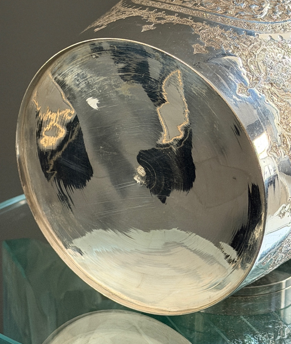 Iran, Persian Bucket, Solid Silver, Chiseled, Late 19th Century-photo-4