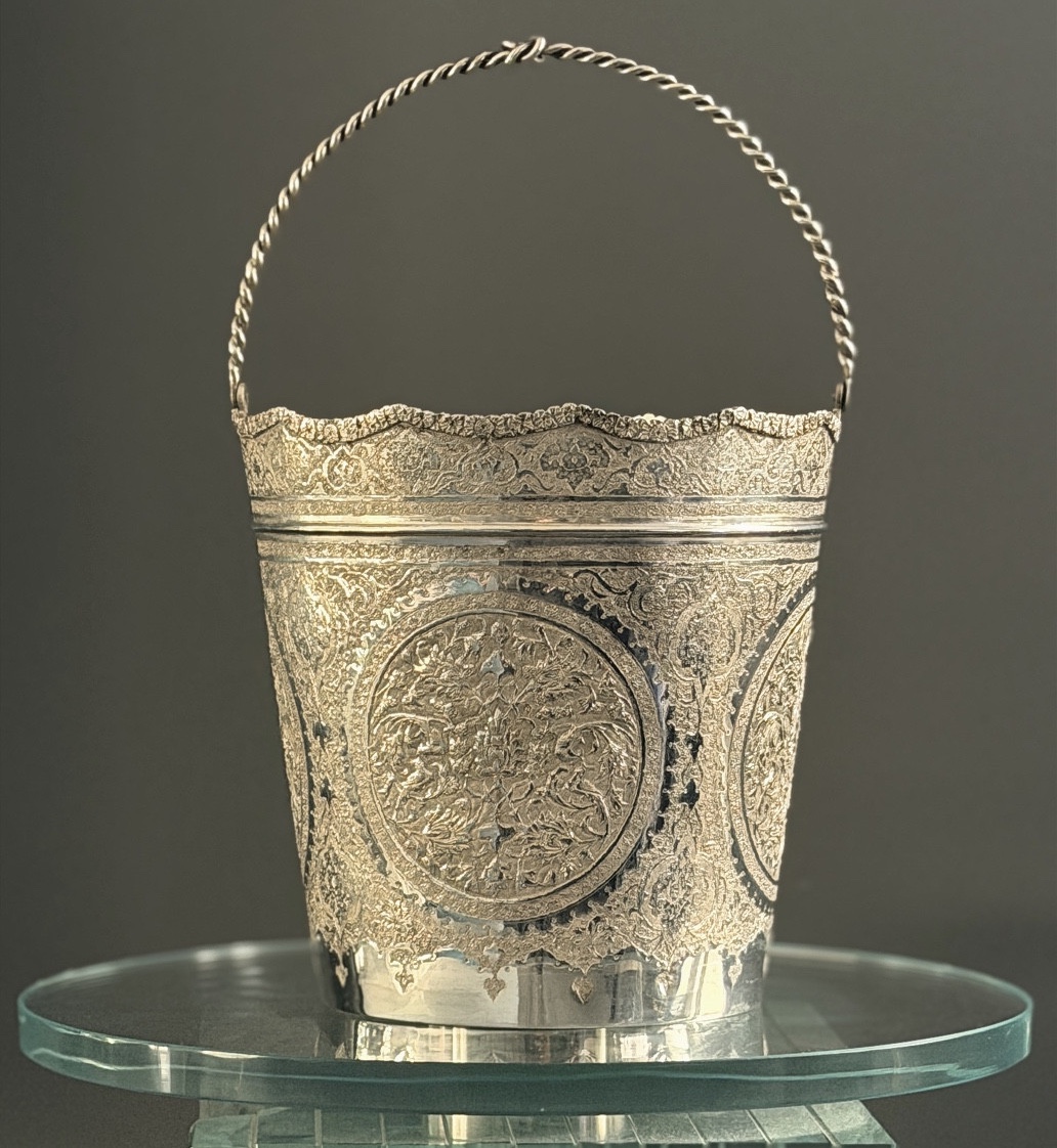 Iran, Persian Bucket, Solid Silver, Chiseled, Late 19th Century
