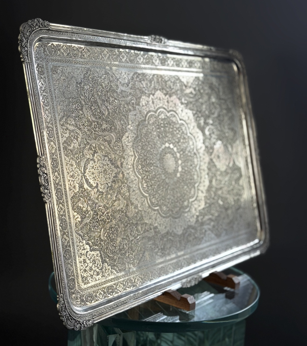 Iran, Plateau Persan Argent Massif Ciselé, Epoque Fin XIXème-photo-2