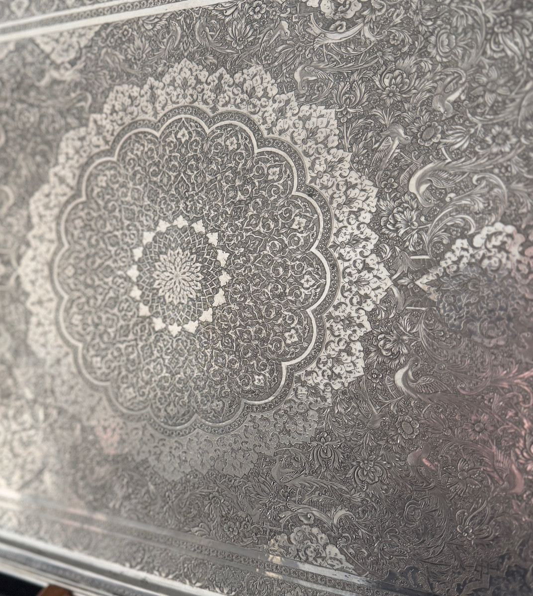 Iran, Plateau Persan Argent Massif Ciselé, Epoque Fin XIXème-photo-2