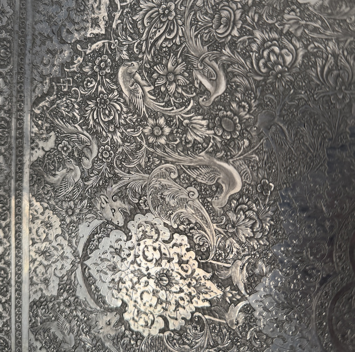 Iran, Plateau Persan Argent Massif Ciselé, Epoque Fin XIXème-photo-5