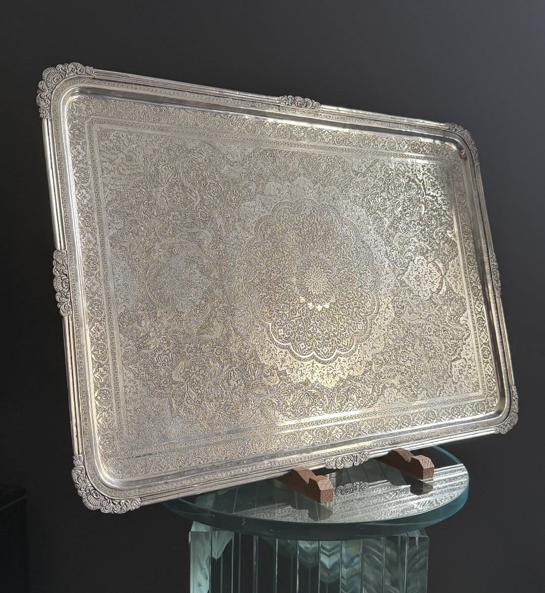 Iran, Plateau Persan Argent Massif Ciselé, Epoque Fin XIXème-photo-7