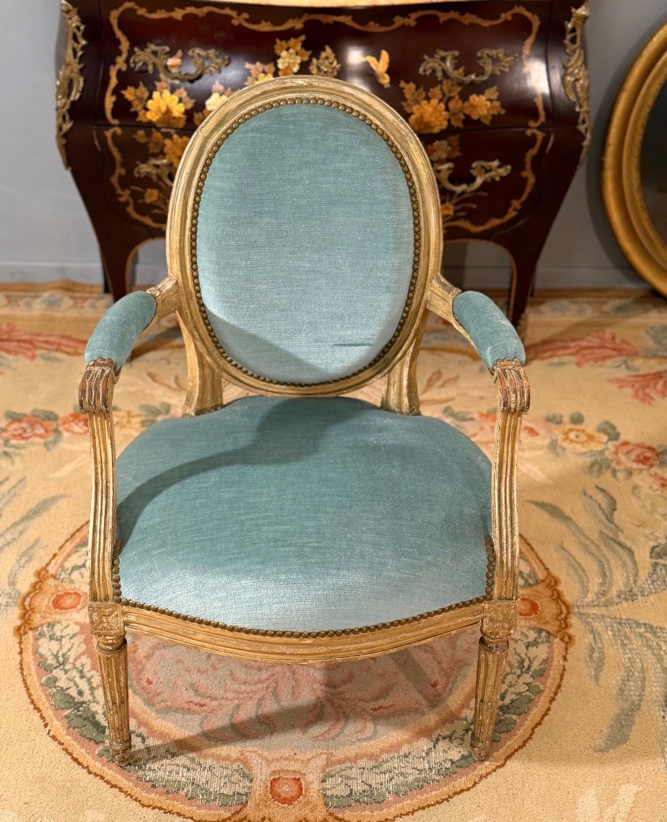 Denis Jullienne, Louis XVI Period Stamped Cabriolet Armchair, Circa 1780-photo-4