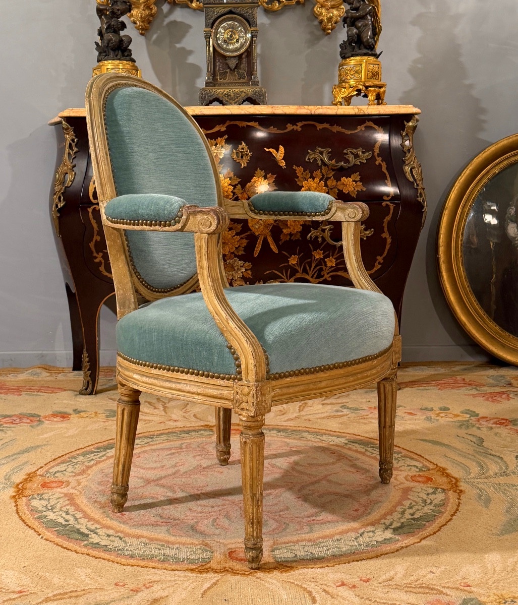 Denis Jullienne, Louis XVI Period Stamped Cabriolet Armchair, Circa 1780-photo-3