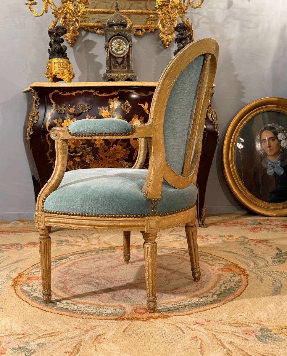 Denis Jullienne, Louis XVI Period Stamped Cabriolet Armchair, Circa 1780-photo-6