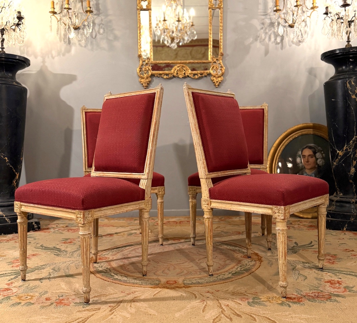 Suite Of Four Louis XVI Period Lacquered Wood Chairs, Circa 1780-photo-3