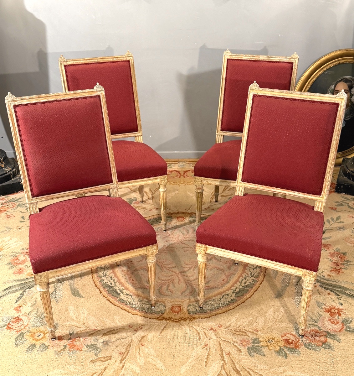 Suite Of Four Louis XVI Period Lacquered Wood Chairs, Circa 1780-photo-1