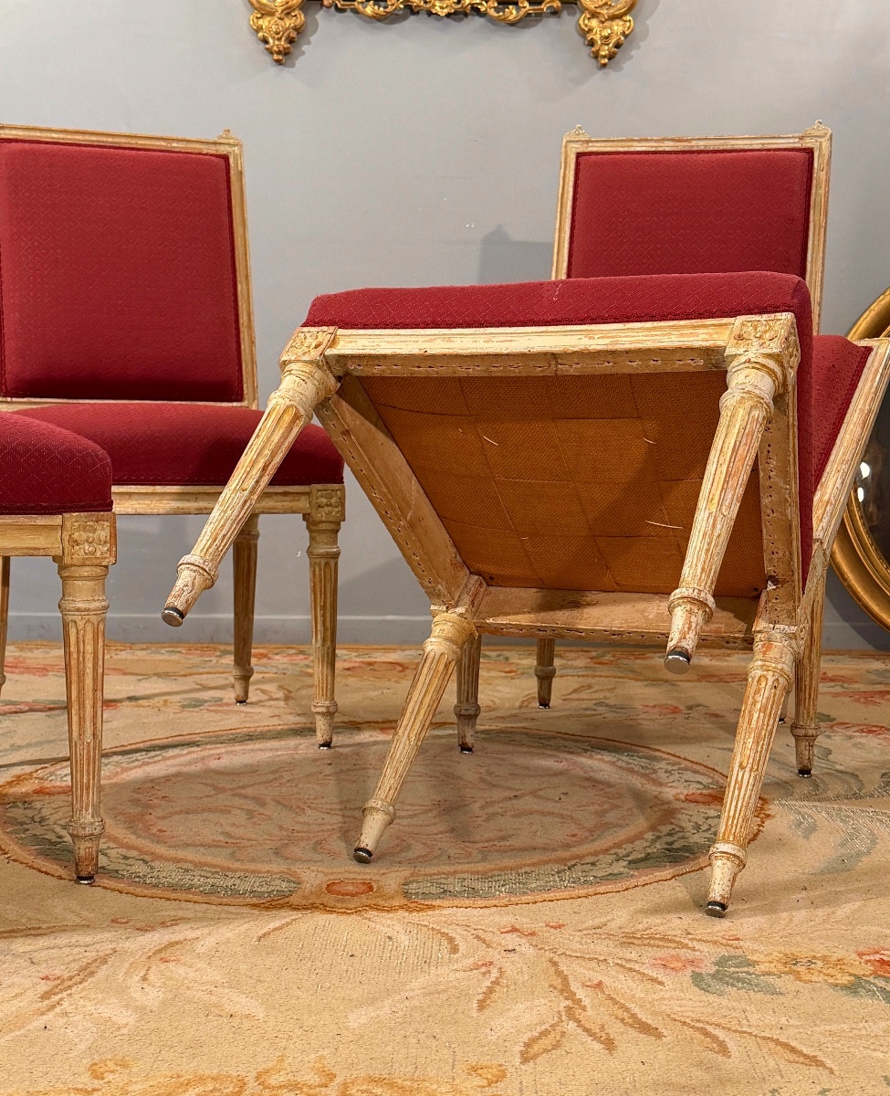 Suite Of Four Louis XVI Period Lacquered Wood Chairs, Circa 1780-photo-2