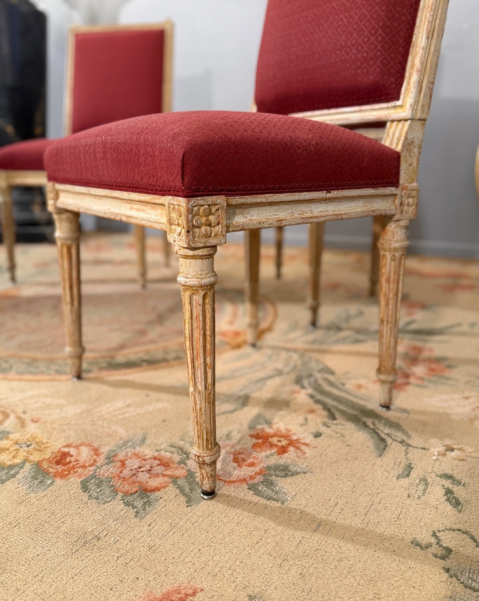 Suite Of Four Louis XVI Period Lacquered Wood Chairs, Circa 1780-photo-4