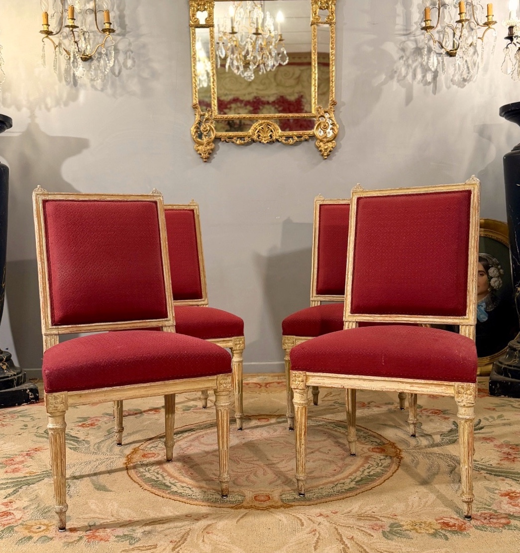 Suite Of Four Louis XVI Period Lacquered Wood Chairs, Circa 1780