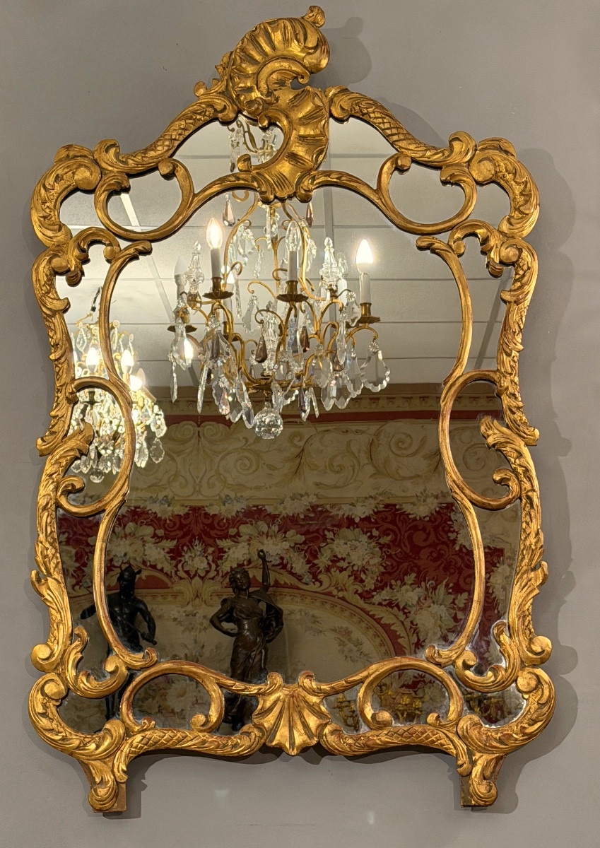 Miroir à Parecloses en  Bois Doré de Style Louis XV, Epoque XIXème -photo-4