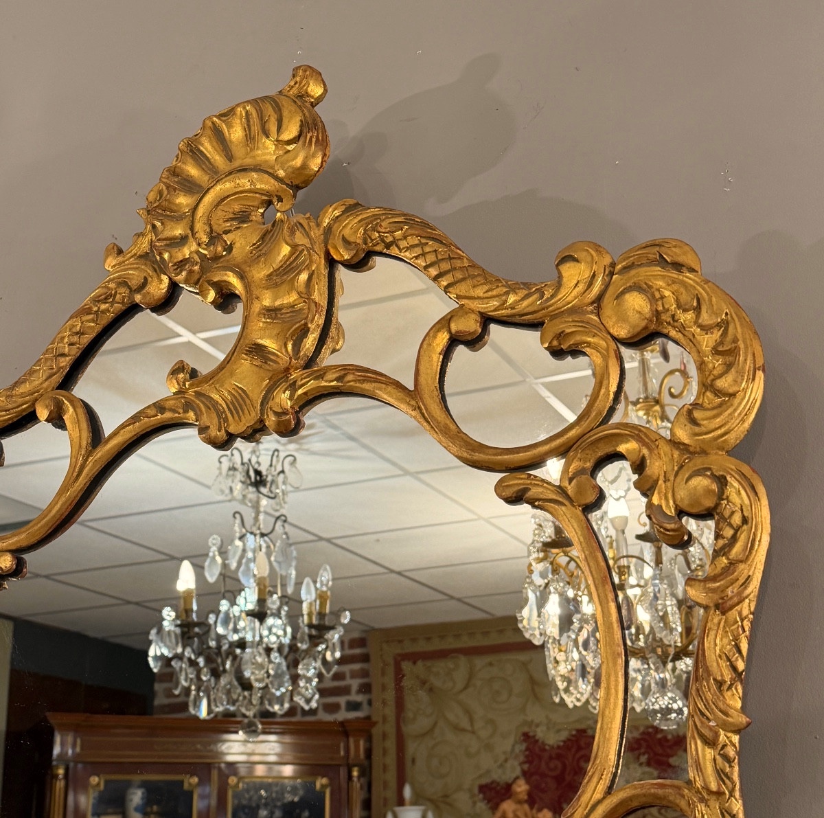 Miroir à Parecloses en  Bois Doré de Style Louis XV, Epoque XIXème -photo-5