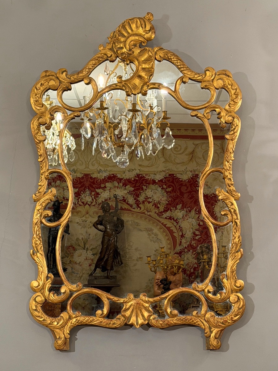 Miroir à Parecloses en  Bois Doré de Style Louis XV, Epoque XIXème 