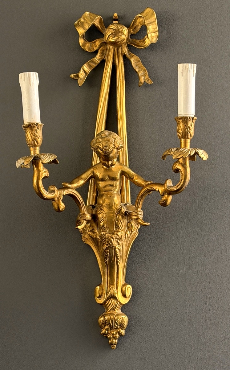 Paire d'Appliques en Bronze Doré de Style Louis XVI, Vers 1900-photo-2