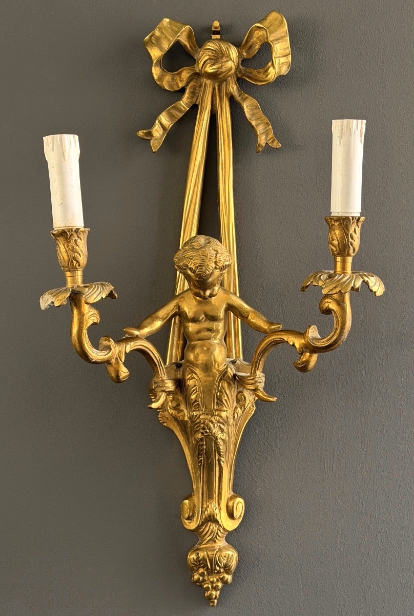 Paire d'Appliques en Bronze Doré de Style Louis XVI, Vers 1900-photo-3