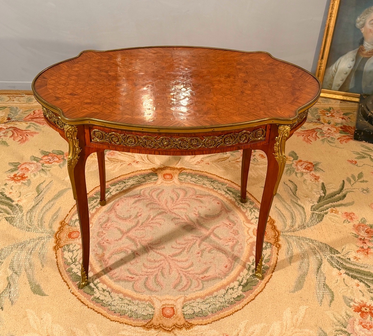 Dlg Linke, Table de Milieu en Marqueterie de Style Louis XV, Vers 1900-photo-2