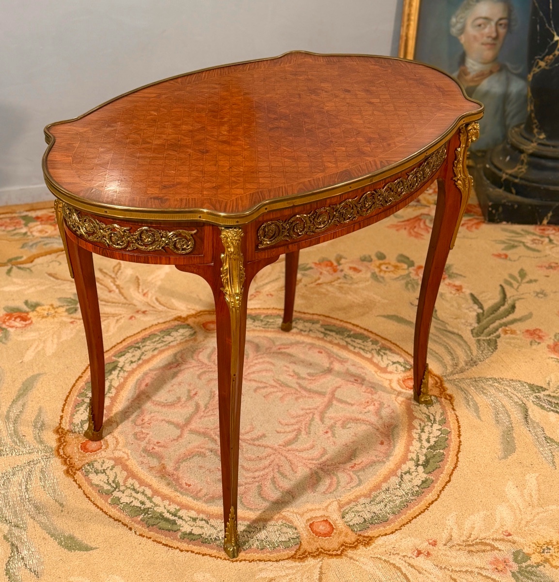 Dlg Linke, Table de Milieu en Marqueterie de Style Louis XV, Vers 1900-photo-3