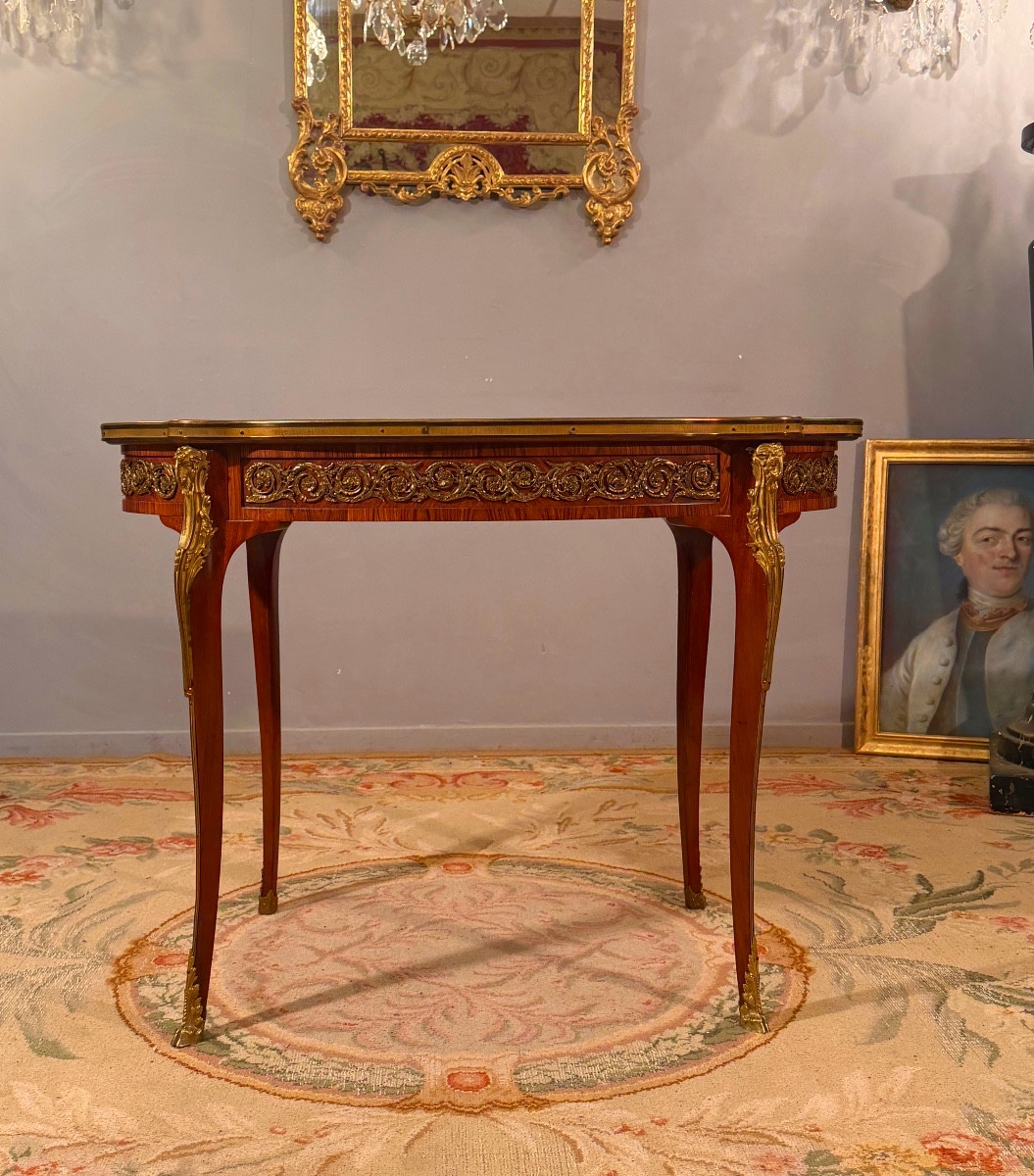Dlg Linke, Table de Milieu en Marqueterie de Style Louis XV, Vers 1900-photo-4