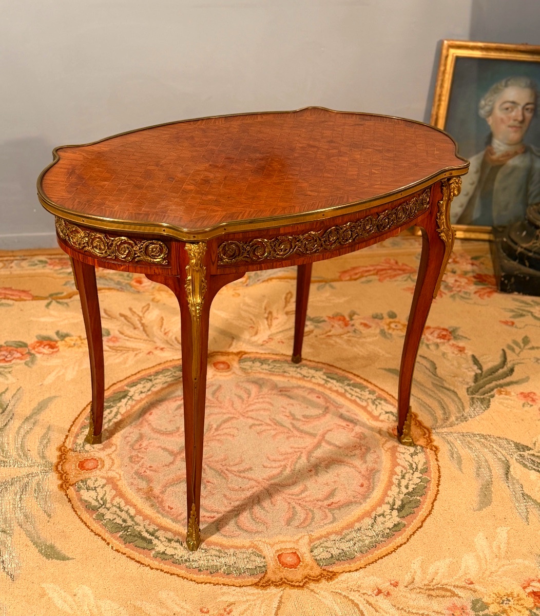 Dlg Linke, Table de Milieu en Marqueterie de Style Louis XV, Vers 1900