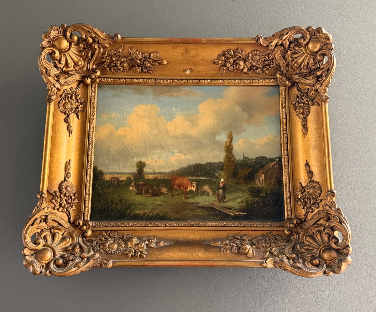Attributed To Jean Louis Demarne, Oil On Canvas Animated Pastoral Landscape (1744 - 1829)-photo-2