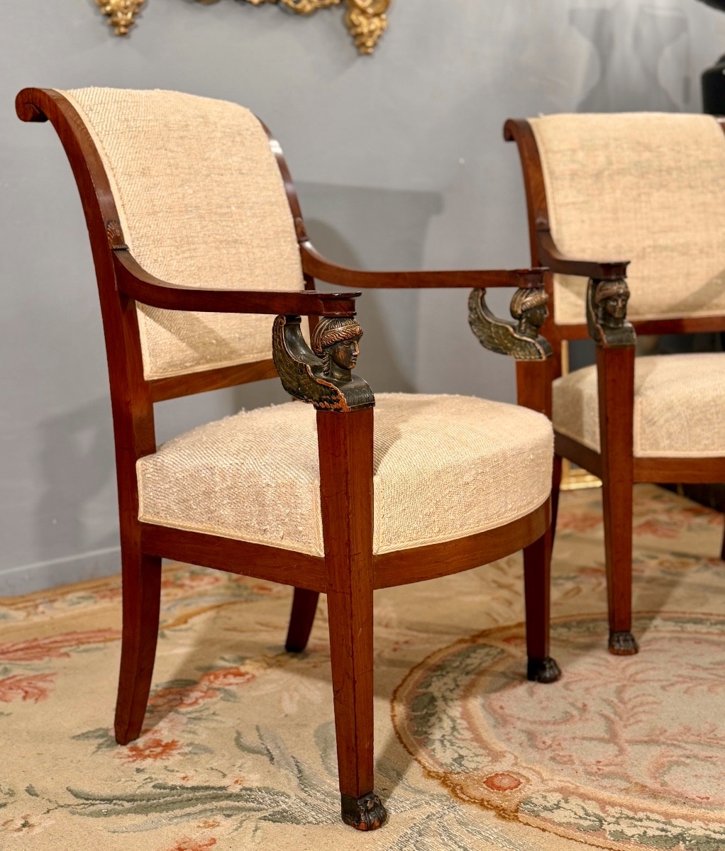 Att. To Jacob Frères, Pair Of Empire Period Mahogany Armchairs-photo-4