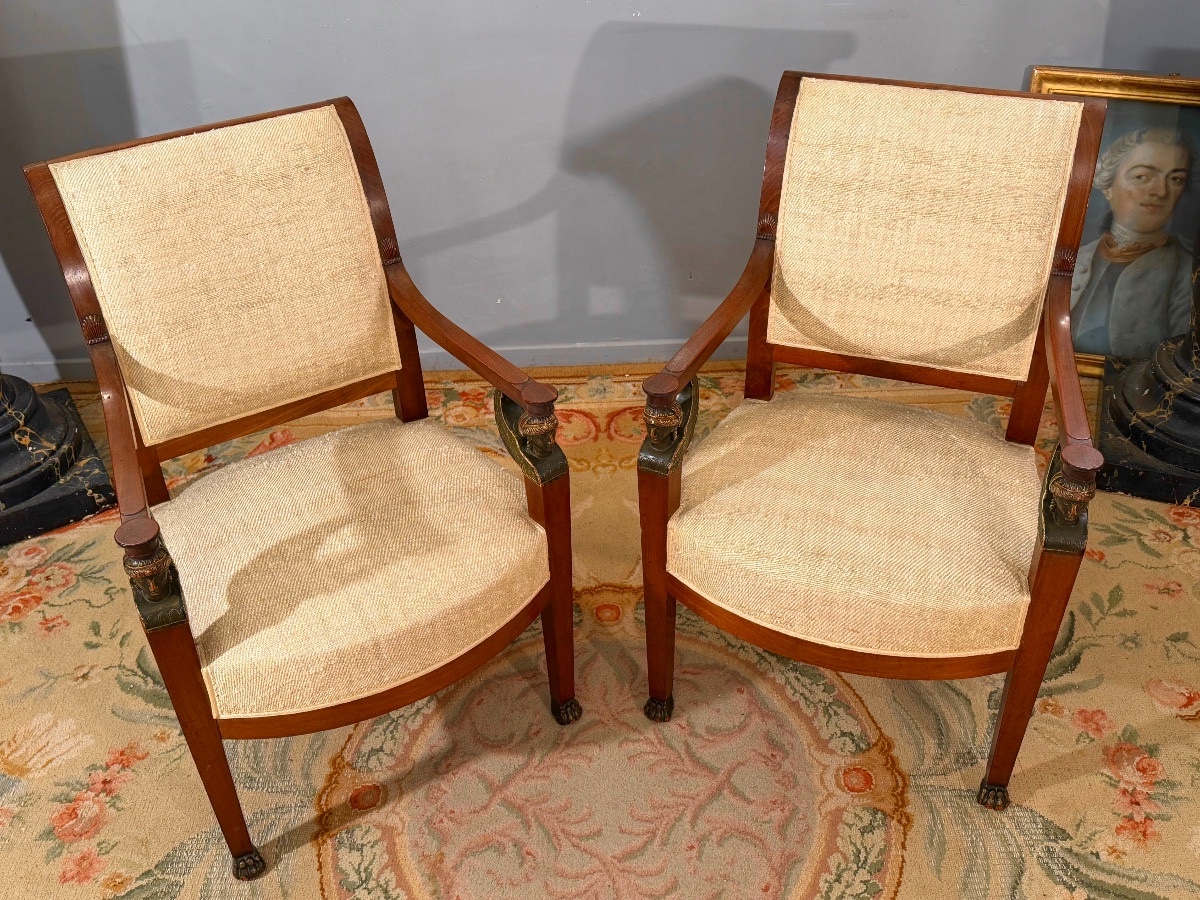Att. To Jacob Frères, Pair Of Empire Period Mahogany Armchairs-photo-1